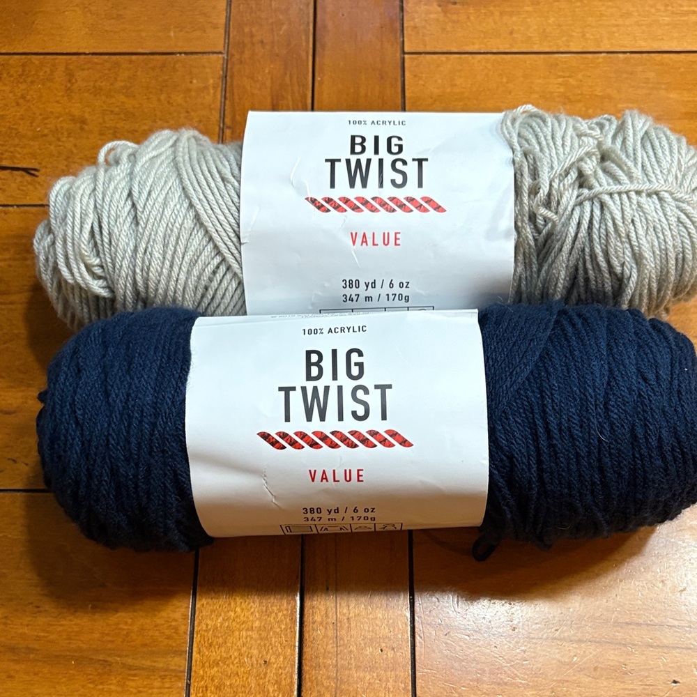 NWT - BIG TWIST VALUE Yarn, Set of 2, Soft Grey and Varsity Navy